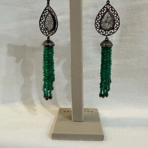 Salvatore Plata Rutilated Quartz Green Chalcedony Tassel Earrings | Boutique New